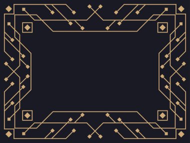 Art deco çerçeve. Klasik doğrusal sınır. Davetiyeler, broşürler ve tebrik kartları için bir şablon tasarla. Geometrik altın çerçeveli. 1920 'lerin tarzı - 1930' lar. Vektör illüstrasyonu