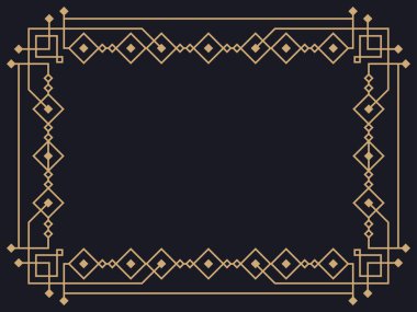 Art deco çerçeve. Klasik doğrusal sınır. Davetiyeler, broşürler ve tebrik kartları için bir şablon tasarla. Geometrik altın çerçeveli. 1920 'lerin tarzı - 1930' lar. Vektör illüstrasyonu