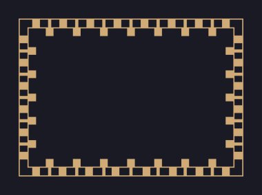 Art deco çerçeve. Klasik doğrusal sınır. Davetiyeler, broşürler ve tebrik kartları için bir şablon tasarla. Geometrik altın çerçeveli. 1920 'lerin tarzı - 1930' lar. Vektör illüstrasyonu