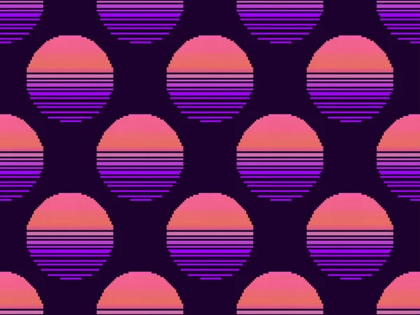 Піксельне Мистецтво Безшовний Візерунок Заходу Сонця Розрядний Сонячний Синхронний Ретрохвильовий — стоковий вектор