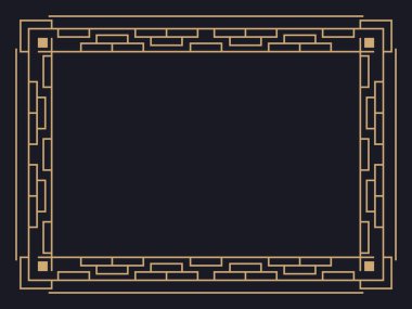 Art deco çerçeve. Klasik doğrusal sınır. Davetiyeler, broşürler ve tebrik kartları için bir şablon tasarla. Geometrik altın çerçeveli. 1920 'lerin tarzı - 1930' lar. Vektör illüstrasyonu
