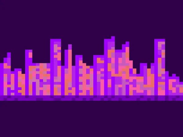 Міський Пейзаж Стилі Піксельного Мистецтва Ретро Бітна Відеогра Нічна Сцена — стоковий вектор