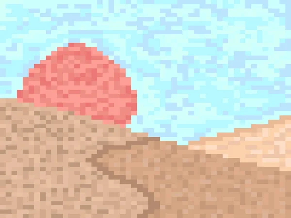 Pixel Paisaje Con Montañas Sol Salida Del Sol Sobre Las — Archivo Imágenes Vectoriales