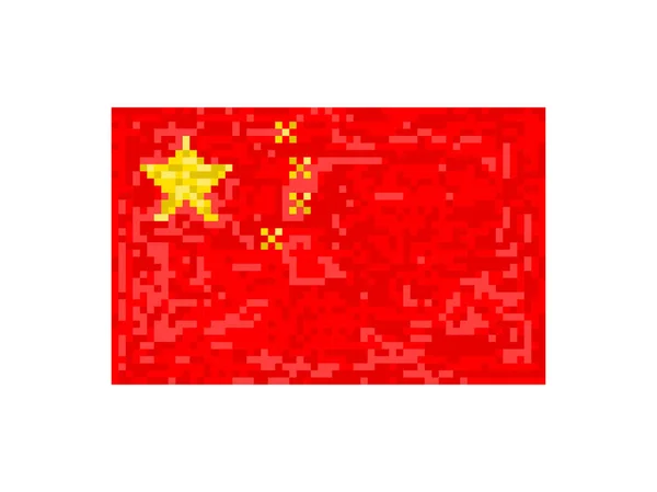 Chińska Flaga Pixel Art Bitowy Chiński Znak Flagowy Projekt Świąteczny — Wektor stockowy