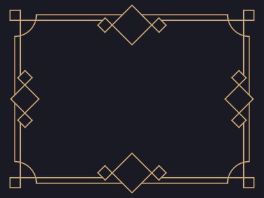 Art deco çerçeve. Klasik doğrusal sınır. Davetiyeler, broşürler ve tebrik kartları için bir şablon tasarla. Geometrik altın çerçeveli. 1920 'lerin tarzı - 1930' lar. Vektör illüstrasyonu
