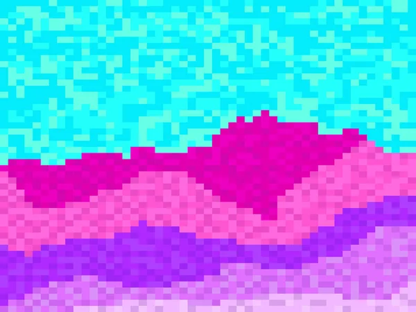 Colorful Landscape Pixel Art Style Retro Bit Video Game 90S — Stock Vector