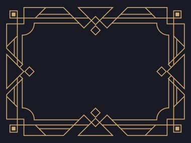 Art deco çerçeve. Klasik doğrusal sınır. Davetiyeler, broşürler ve tebrik kartları için bir şablon tasarla. Geometrik altın çerçeveli. 1920 'lerin tarzı - 1930' lar. Vektör illüstrasyonu