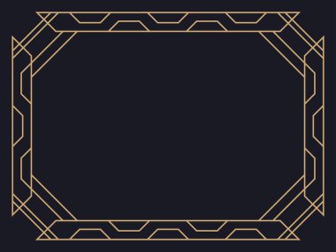 Art deco çerçeve. Klasik doğrusal sınır. Davetiyeler, broşürler ve tebrik kartları için bir şablon tasarla. Geometrik altın çerçeveli. 1920 'lerin tarzı - 1930' lar. Vektör illüstrasyonu
