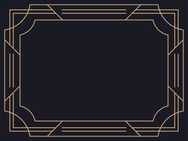 Art deco çerçeve. Klasik doğrusal sınır. Davetiyeler, broşürler ve tebrik kartları için bir şablon tasarla. Geometrik altın çerçeveli. 1920 'lerin tarzı - 1930' lar. Vektör illüstrasyonu