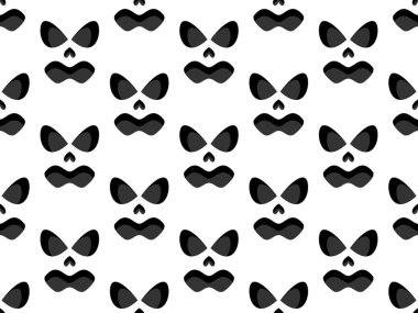 Ürkütücü, pürüzsüz bir yüz. Korkunç gözleri olan ürkütücü cadılar bayramı yüzü. Hayalet maskesi. Afişler, afişler, ambalaj kağıtları ve promosyon ürünleri için şenlikli arka plan tasarımı. Vektör illüstrasyonu