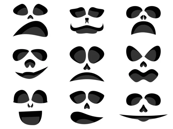 Scary Faces Set Isolated White Background Halloween Pumpkin Faces Ghost — Stock Vector