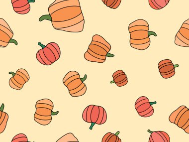 Balkabakları pürüzsüz desen. Ambalaj kağıtları, afişler ve reklam malzemeleri için sonbahar arkaplanı. Cadılar Bayramı ve Şükran Günü tasarımı. Vektör illüstrasyonu