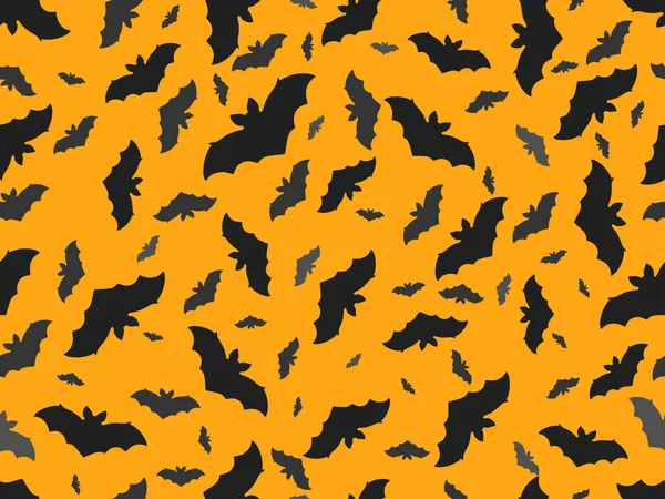 Halloween Naadloos Patroon Met Zwarte Silhouetten Van Vleermuizen Een Oranje — Stockvector