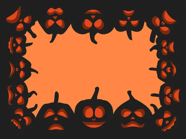 Cadre Halloween Avec Des Citrouilles Effrayantes Frontière Avec Lanterne Citrouille — Image vectorielle