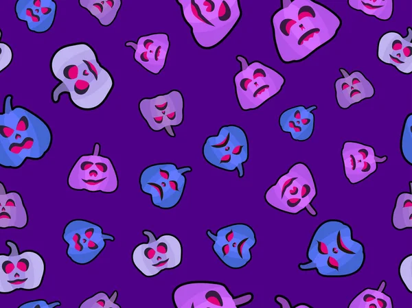 紫色の背景にカボチャとハロウィンシームレスなパターン 包装紙 バナー 広告材料用ジャック ランタン ベクターイラスト — ストックベクタ
