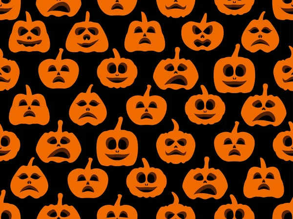 Calabazas Halloween Con Caras Miedo Sobre Fondo Negro Calabazas Malvadas — Archivo Imágenes Vectoriales