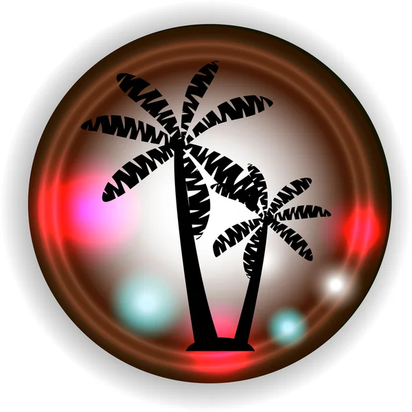 Palmbomen op het eiland. Bright glare op een achtergrond. Strand partij. Logo ontwerp, circuit palmen. — Stockvector