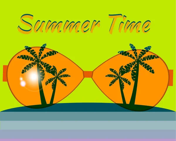 Hora de verano. Gafas de sol con isla tropical. Banner . — Vector de stock