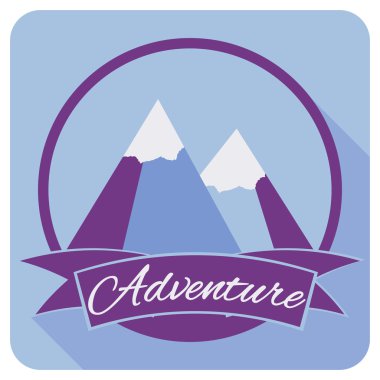 Mountain Adventure. Labels adventure. Snow-covered mountain peaks, logo, label. Vector illustration.
