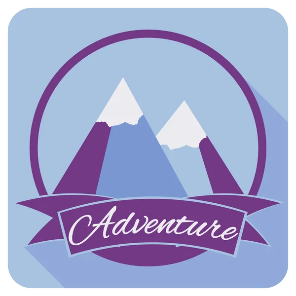 Snowcovered mountain peaks, logo, label. Two mountains on a blue background Vector illustration