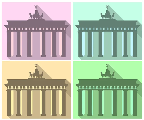 Porte de Brandebourg à Berlin. Ensemble d'icônes plates. Couleurs harmonieuses . — Image vectorielle