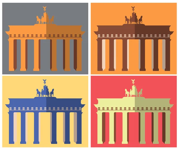 Puerta de Brandenburgo en Berlín. Conjunto de iconos planos. Colores armoniosos . — Archivo Imágenes Vectoriales