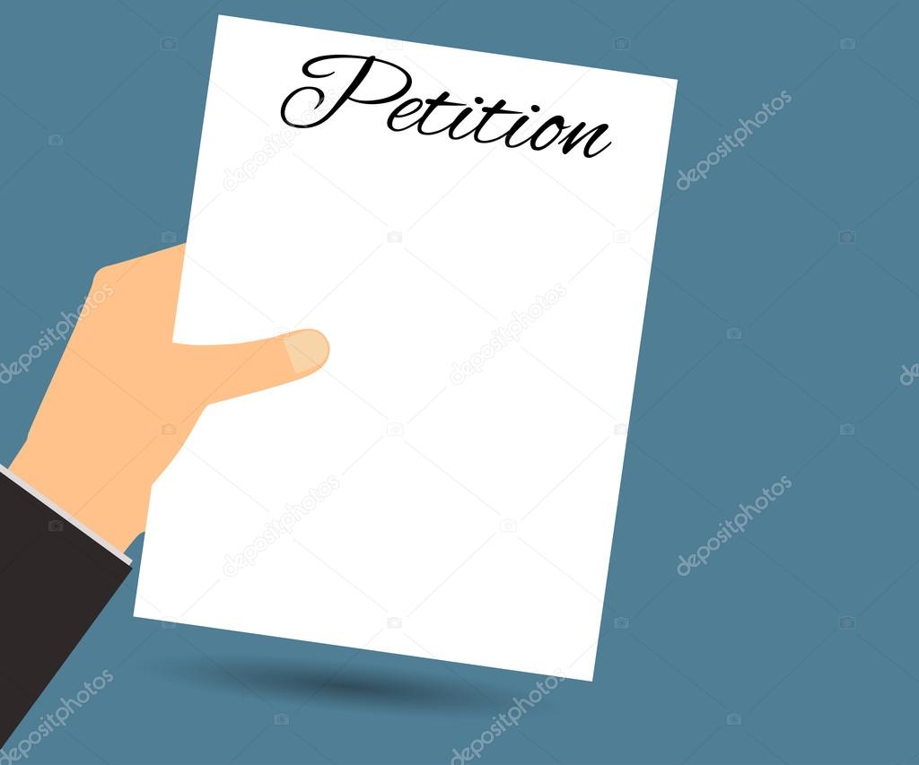 The petition in hand. Vector illustration in a flat style. Design element.
