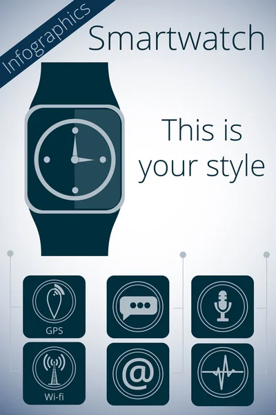 Smartwatch。健身跟踪器。活动跟踪。矢量促进信息图表。主要功能如下所示的图标. — 图库矢量图片