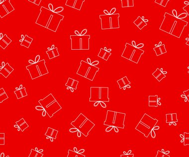 Seamless modeli. Hediye kutuları deseni. Kağıt ambalaj için Festival desen. Vektör çizim.