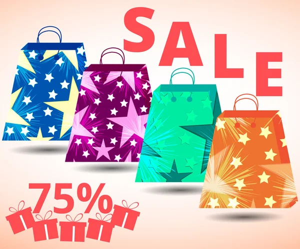 Beautiful shopping bags. Sales, discounts, percent. Gift packaging. Packets. Vector illustration. — Stock Vector