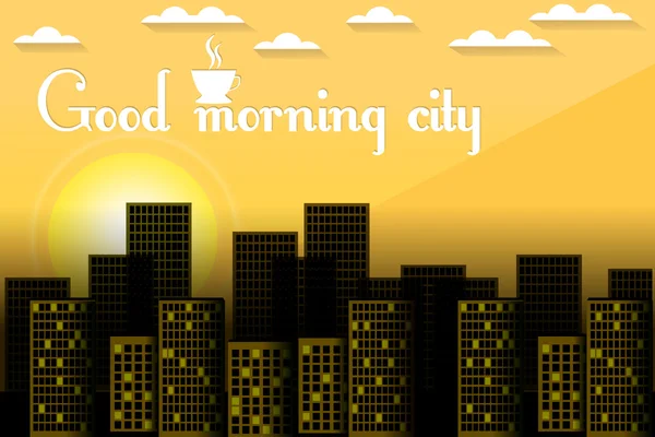 Схід сонця над містом. Міський ранок. Доброго ранку. Світанок. Векторні ілюстрації . — стоковий вектор