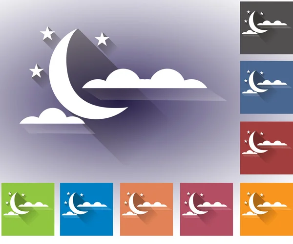 Trübung. Mond mit Wolken. Reihe von Vektorsymbolen des Wetters. Bunte Symbole für die Wettervorhersage. — Stockvektor