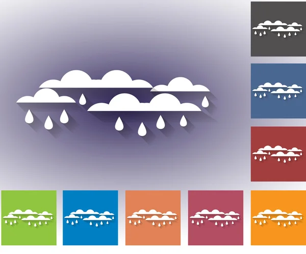Wetter Set von Symbolen in einem flachen Stil. Trübung. Wolken mit Regentropfen Bunte Symbole für die Wettervorhersage. — Stockvektor