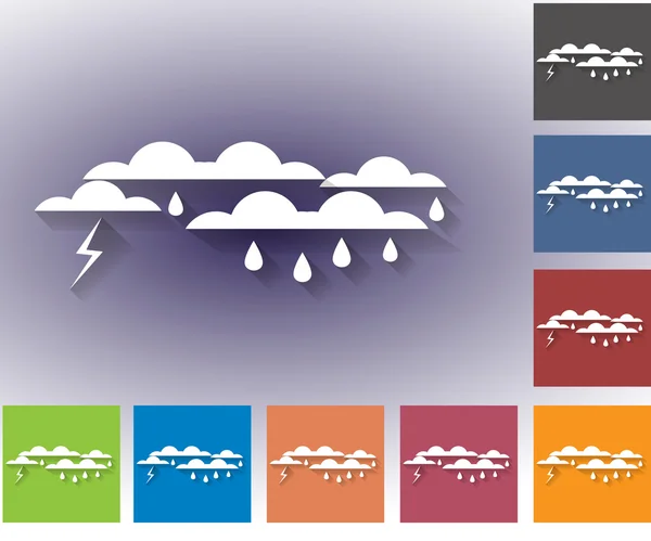 Набор иконок погоды в плоском стиле. Шторм. Облака дождя и молнии. Многоцветные иконки для прогнозирования погоды . — стоковый вектор