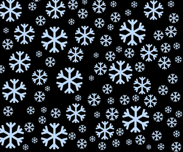 Flocos de neve em um fundo preto. Fundo de inverno. Ilustração vetorial em estilo plano com sombras longas . — Vetor de Stock