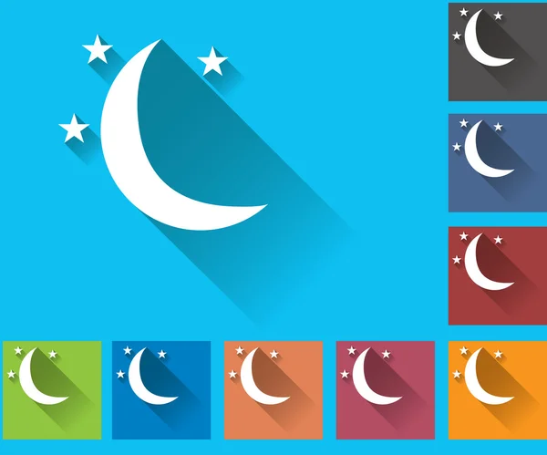 Wetter Set von Symbolen in einem flachen Stil. Mond und Sterne. Bunte Symbole für die Wettervorhersage. — Stockvektor