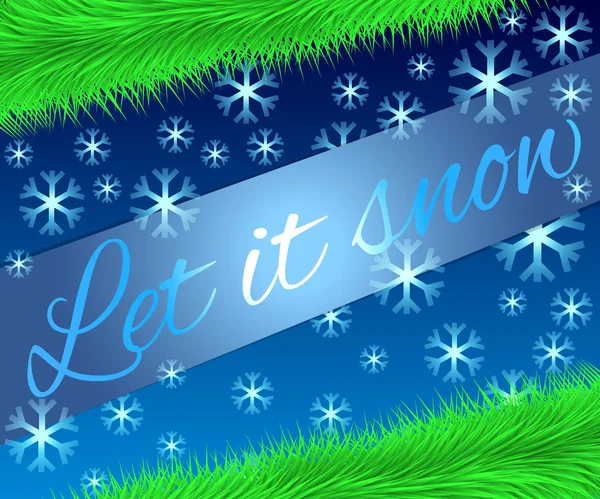 Рождественский фон с еловыми ветками и снежинками. Надпись "Новогодняя вечеринка". Яркие снежинки на синем фоне . — стоковый вектор
