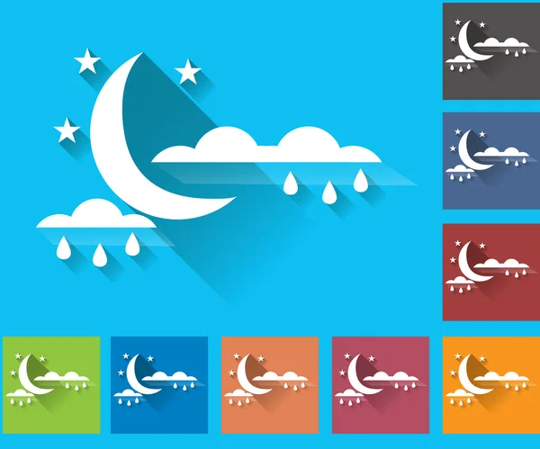 Wetter Set von Symbolen in einem flachen Stil. regen.Mond mit Wolken und Regentropfen. Bunte Symbole für die Wettervorhersage. — Stockvektor