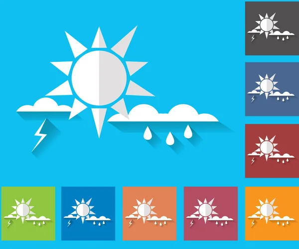 Wetter Set von Symbolen in einem flachen Stil. Sturm. Regenwolken und Blitze. Bunte Symbole für die Wettervorhersage. — Stockvektor