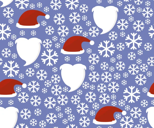 Weihnachtsmann-Hut und -Bart. nahtloses Muster mit Schneeflocken. — Stockvektor