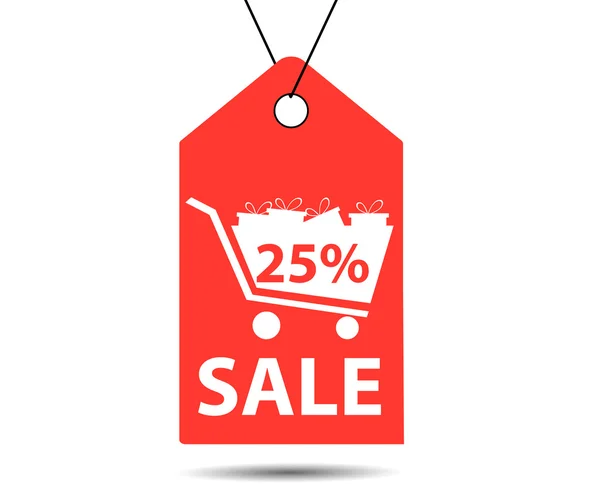 Sale tag. Label with 25 percent discount. The cart with gifts. — Stock vektor