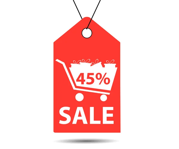 Sale tag. Label with 45 percent discount. The cart with gifts. — ストックベクタ