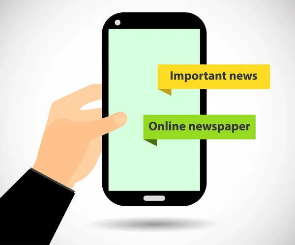 Online noviny. Smartphone v ruce. Důležité zprávy. Počítač Tablet Pc. — Stockový vektor
