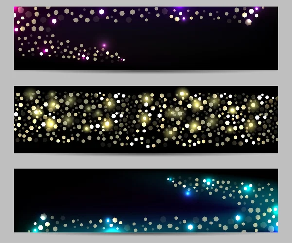 Afiş parlayan ayarlayın. Bokeh ışık afiş. Aydınlık arka.