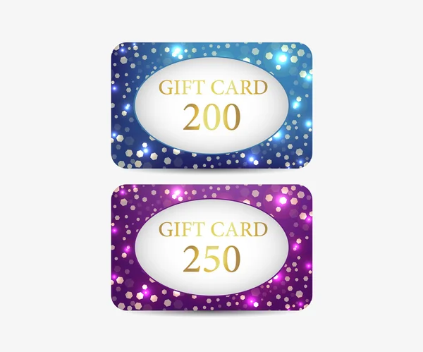 Tarjeta de regalo. Conjunto de tarjetas de regalo brillantes . — Vector de stock