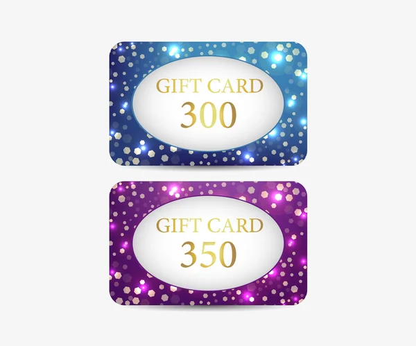 Tarjeta de regalo. Conjunto de tarjetas de regalo brillantes . — Vector de stock