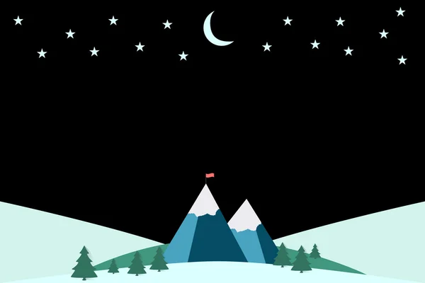 Paisaje invernal. Luna sobre picos de montaña — Vector de stock