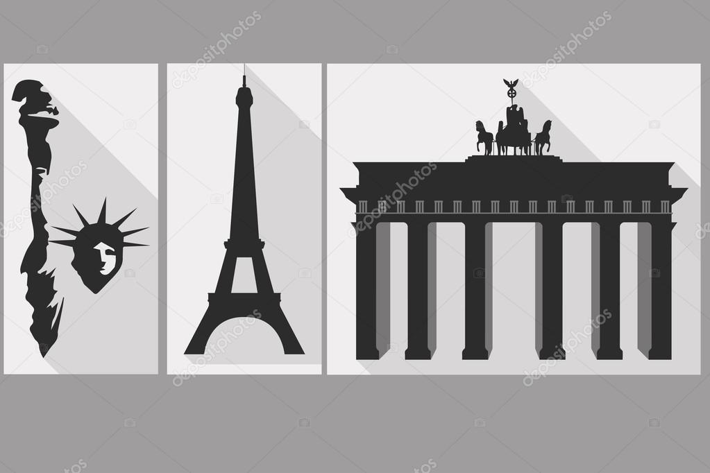 The Statue of Liberty. Brandenburg Gate. Eiffel Tower. Sights of