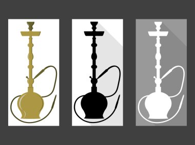 Nargile. Siyah ve beyaz nargile kümesi. Düz stil.