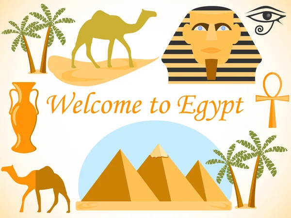 Welkom bij Egypte. Symbolen van Egypte. Toerisme en avontuur. — Stockvector